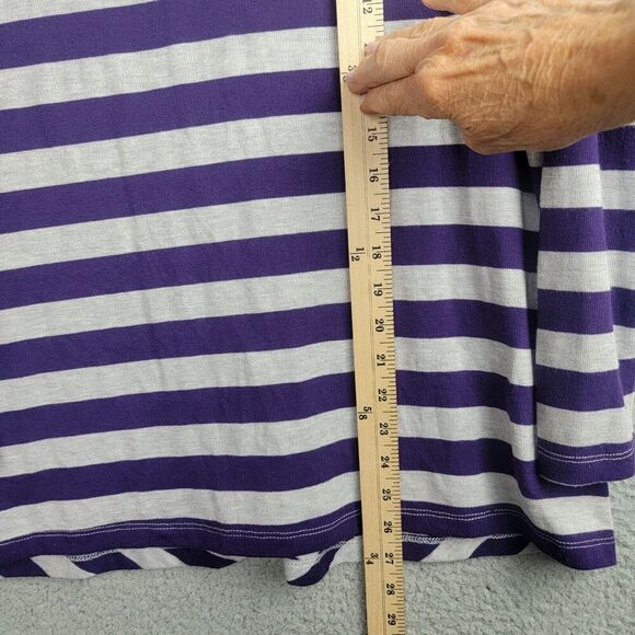 Zena Woman Tunic Shirt Womens L Navy Blue White V-Neck Flattering Angle Stripes - Picture 9 of 10